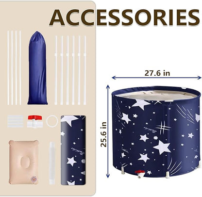 BDL Portable Bathtub, Foldable Adult Japanese Soaking Bath Tub, BDL Freestanding Ice and Hot tubs with Thermal Foam, Folding Spa Bath Tub for Small Spaces Free Pillow and Storage Bag Starry Night Blue