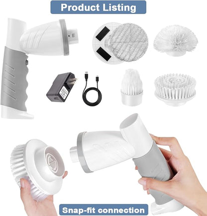 Electric Spin Scrubber, Bathroom Shower Electric Scrubber for Cleaning Tub/Tile/Floor/Sink/Window, Power Cleaning Brush Rechargeable Cordless with 4 Replaceable Cleaner Brush Heads