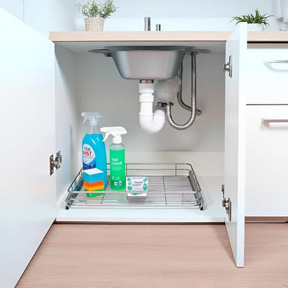 Cabinet Pull Out Shelves (14" W x 21" D), Heavy-Duty Pull Out Shelves for Kitchen Cabinets, Chrome-Plated Steel Slide Out Shelf