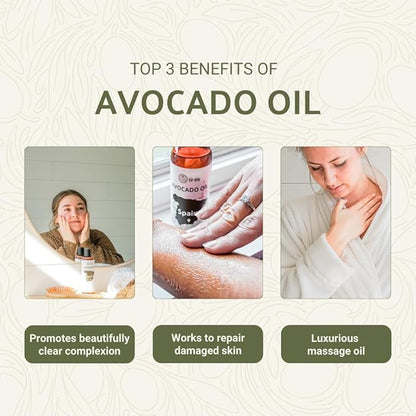 Avocado Oil - Direct from EIR Oils Farm in Spain - 100% Pure Carrier Oil for Hair, Face, and Skin - Hand-Picked, Cold-Pressed Carrier Oil - (8oz)