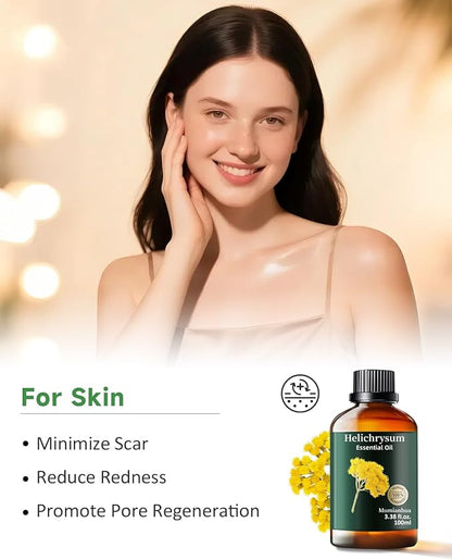 Helichrysum Essential Oil Pure, Mumianhua Natural Helichrysum Oil for Reed Diffusers, Home Humidifiers, Skin, Hair, Massage, DIY, Self-Care, Aromatherapy, Soap, Candle Making 3.38 Fl oz