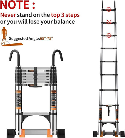 Telescoping Ladder,with Stable Hook and stabilizer barand,10.5 FT Extension Ladder, Heavy Duty 330lbs Max Capacity, Multi-Purpose Collapsible Ladder for RV or Outdoor Work (3.2M/10.5FT)
