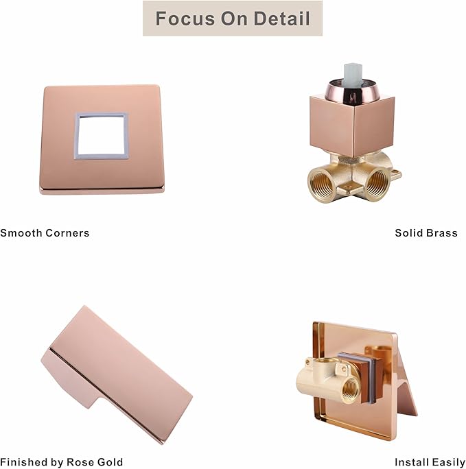 SKOWLL Single Function Shower Valve Kit, Wall Mount Shower Handle Valve Mixer Bathroom Single Handle Control Valve Kit Rough-in, Rose Gold Finshed