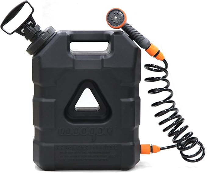 5.5 Gallon Portable Water Tank with Pump and 8 Modes Sprayer, Emergency Water Container for Camping Shower Off Road Shower Outdoor Hiking Picnic, Black
