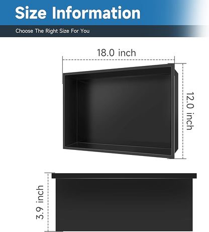 18" X 12" Shower Niche Insert Tile Ready, Niche for Shower Wall, Stainless Steel Recessed Shelf No Tile Needed for Bathroom Storage, Matte Black