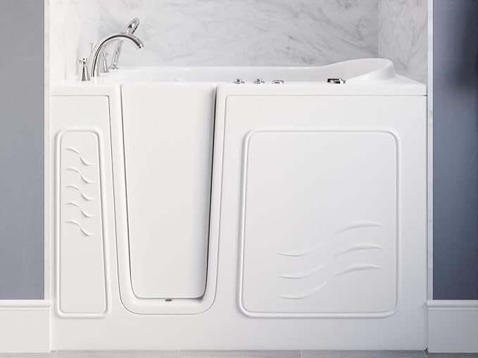 ANZZI Walk-In Bathtub 30" x 53" Whirlpool Acrylic Left Drain Quick Fill Fast Drain 9 Hydro Jets Chromatherapy Heater ADA Compliant Slip-Resistant Seat Grab Bar Extension Kit | AMZ3053RWH
