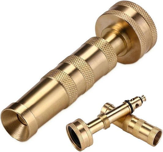 Lengthened Rod Garden Hose Nozzle Heavy Duty High Pressure Water Sprayer for Garden Spray Patio Outdoor Washer Pet Shower Car Wash attachment (Brass)