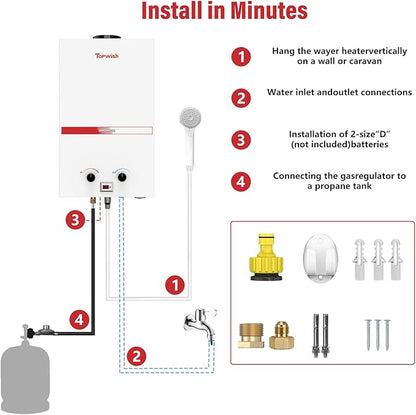 Tankless Water Heater 10L, 2.6GPM Portable Propane Camping Water Heater with Digital Display Overheating Protection, 68,100 BTU Instant Gas Hot Water Warmer for Outdoors RV Shower Cabin