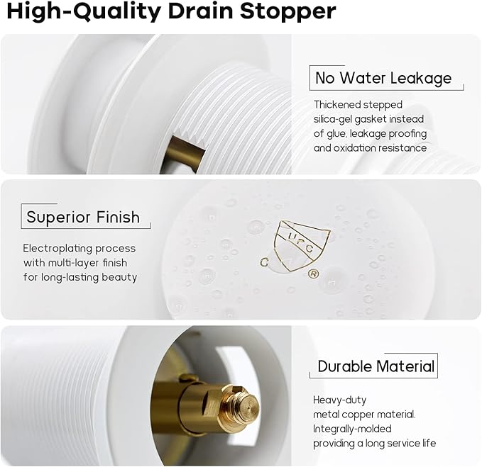 FerdY Pop-up Drain for Freestanding Bathtub, White Finish, cUPC Certification, Freestanding Bathtub Drain Stopper