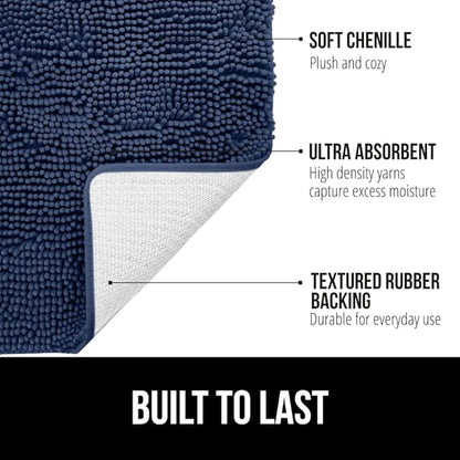 GORILLA GRIP Bath Rug Mat 36x24, Soft Absorbent Chenille, Quick Dry Microfiber Mats, Rubber Backing Washable Shower Floor Rugs, Bathmat Runner, US Designed Bathroom Home Decor Accessories Navy Blue