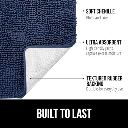 GORILLA GRIP Bath Rug Mat 60x24, Soft Absorbent Chenille, Quick Dry Microfiber Mats, Rubber Backing Washable Shower Floor Rugs, Bathmat Runner, US Designed Bathroom Home Decor Accessories Navy Blue