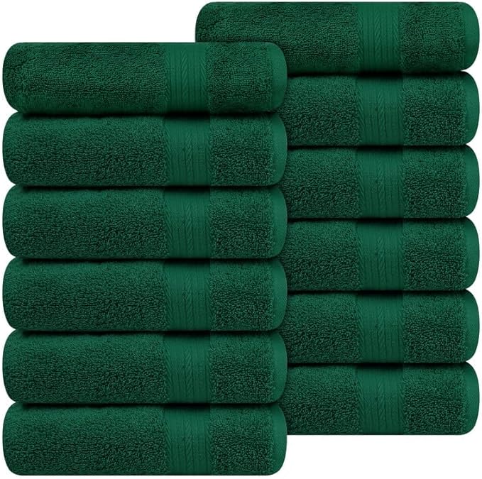 Ample Decor Hand Towels 18 X 28 Inch Pack of 12 600 GSM 100% Cotton, Soft Absorbent Thick Durable Premium Quality, for Hotel, Bathroom, Spa, Daily Use, Gym - Christmas Green