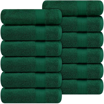 Ample Decor Hand Towels 18 X 28 Inch Pack of 12 600 GSM 100% Cotton, Soft Absorbent Thick Durable Premium Quality, for Hotel, Bathroom, Spa, Daily Use, Gym - Christmas Green