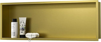 Stainless Steel Shower Niche 36" X 12" Gold No Tile Needed Niche Shower Recessed Wall Horizontal Niches for Bathroom Storage Over Mount Installation