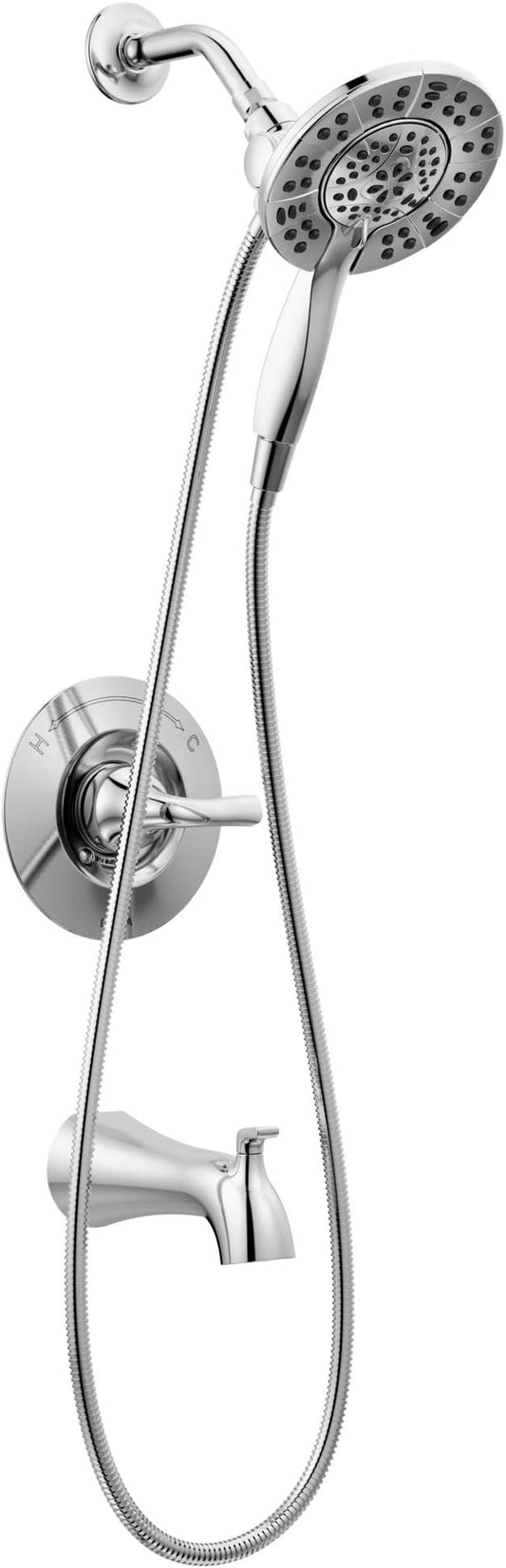 Delta Arvo 14 Series Chrome Bathtub Shower Faucet Set with In2ition 2-in-1 Dual Shower Head with Handheld Spray Combo, Valve Trim Kit, Chrome 144840-I (Valve Included)