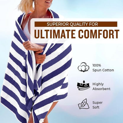 Personalized Passion Beach Towels for Adults - Custom Pool Towels with Name - Highly Absorbent Cotton - Striped Design for Women & Men - Large 70x30 Bath Sheet for Hotel, Swim & Camping - Navy