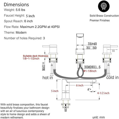 Luxury Brass 8inch Modern Widespread Bathroom Sink Faucets with Copper Valve for 3 Hole 2-Handle Deck Bathroom Vanity Faucet, &Stainless Steel Pop-up Drain Assembly, Matte Black