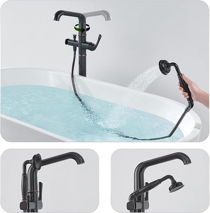 Luxury Free Standing Tub Faucet, Classic Brass Freestanding Bathtub Faucet, Lexdale Bathroom Floor Mount Tub Filler with handheld Sprayer Supply Lines Included Oil Rubbed Bronze (LD8911-ORB)