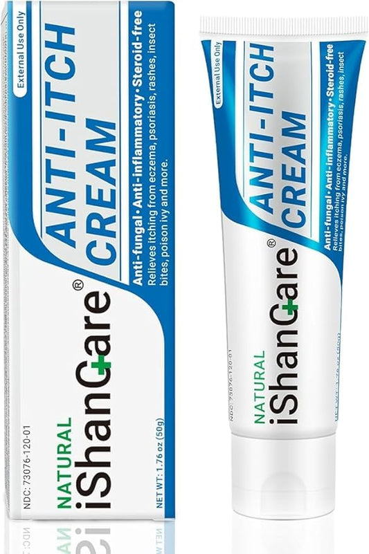 ishancare Anti Itch Soothing Cream Extra Strength Skin Itch Relief Ointment, for Full Body Itching Caused by Seasonal Changes, Dermatitis, Eczema, Rash, Psoriasis, Hives, Bites, Poison Ivy, 1.76 oz