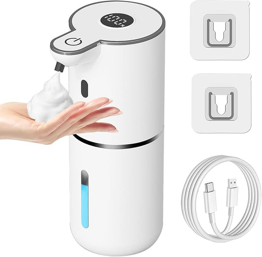 Automatic Foaming Soap Dispenser Touchless, USB Rechargeable Smart Hand Soap Dispenser, 6-Level Adjustable, 12.8oz/380mL Wall Mounted for Bathroom Kitchen Dish Soap-White