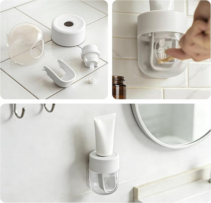 Toothpaste Dispenser, Automatic Squeezer, Multi-Functional No-Drill Wall-Mounted, White