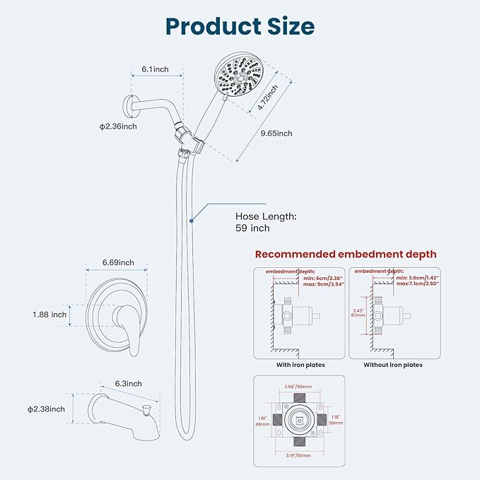 gotonovo Bathroom Shower Head Kit High Pressure Combo System Shower Faucet 6 Modes ABS Handheld Spray Shower Trim Kit Valve Included Shower Head and Handle Set Matte Black