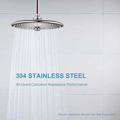 OFFO Shower Arm with Flange, 24 in Brushed Nickel Ceiling Mount Replacement Rain Shower Head Straight Arm Ceiling-Mounted For Fixed Shower Head & High Pressure Rain