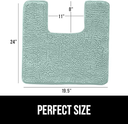 GORILLA GRIP Plush Absorbent Shaggy Chenille Bath Rug Mat for Square Toilet Base with Rubber Backing, Machine Washable Rugs, Soft Microfiber Contour Mats for Toilets, Bathroom Decor, Seablue