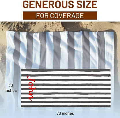 Personalized Passion Beach Towels for Adults - Custom Pool Towels with Name - Highly Absorbent Cotton - Striped Design for Women & Men - Large 70x30 Bath Sheet for Hotel, Swim & Camping - Dark Gray