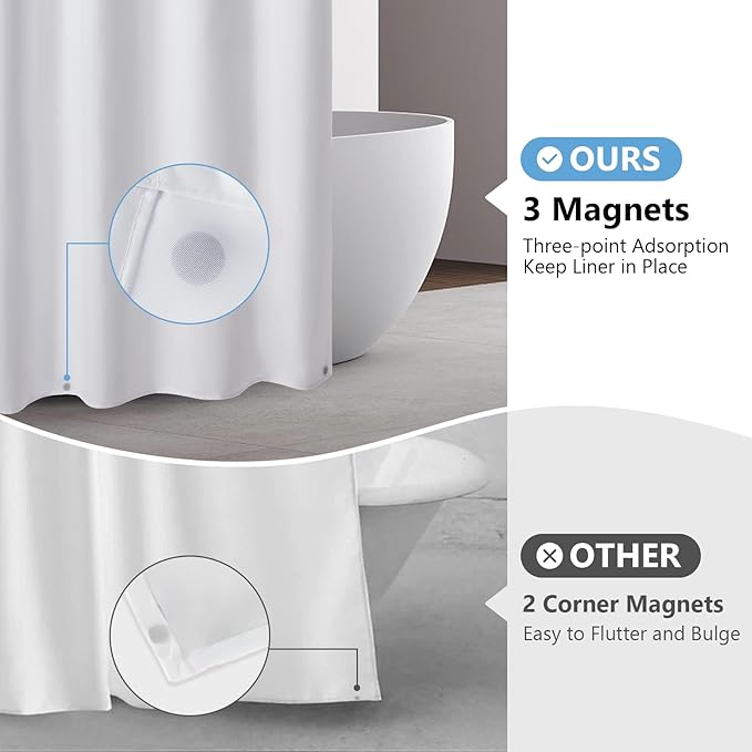 120GSM Ultimate Waterproof Fabric Shower Curtain Liner - TPU Lamination Technology with 3 Magnets,Machine Washable,71x78 Inch Soft Cloth Shower Curtain or Shower Liner,for Bathroom(White)
