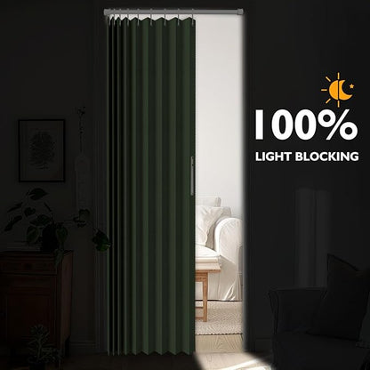 100% Blackout Fabric Folding Door Curtain with Magnetic Closure - Accordion Style for Sliding Doors, Closets,Wardrobe and Temporary Door Solutions Doorway Curtains（W42 x L78, Green，1 Panel）