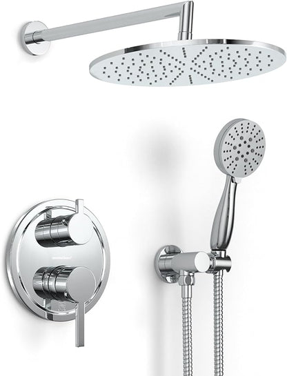 HammerHead Solid Metal Rain Shower System Set with Handheld and 10" Rainfall Head, Shower Valve and Trim Kit, 2-Handle Shower Faucet Set with 2 Way Diverter Body – Chrome