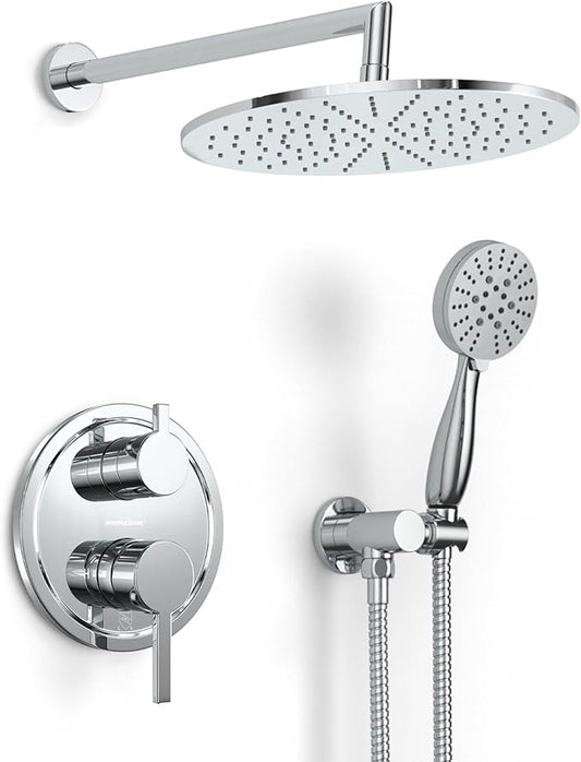 HammerHead Solid Metal Rain Shower System Set with Handheld and 10" Rainfall Head, Shower Valve and Trim Kit, 2-Handle Shower Faucet Set with 2 Way Diverter Body – Chrome
