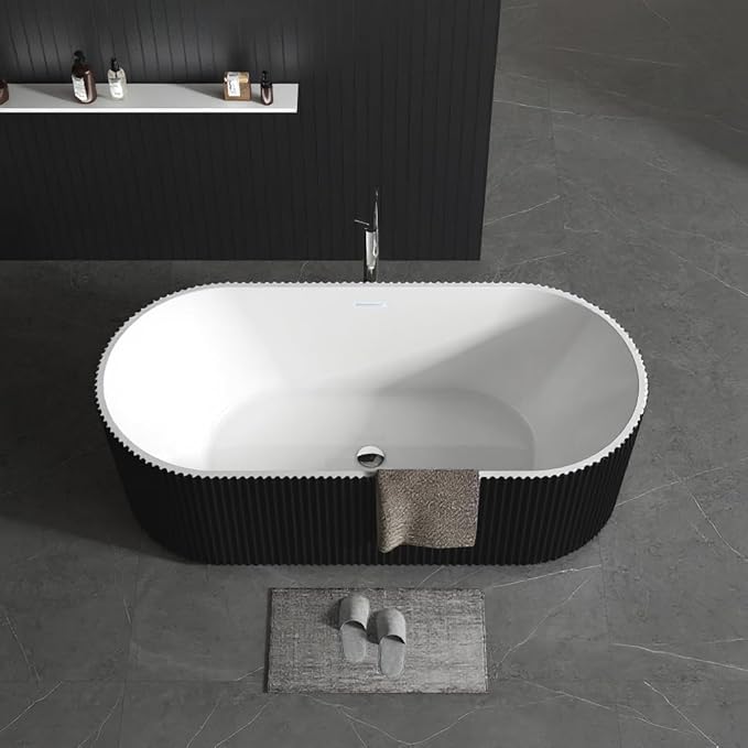 67" Freestanding Bathtub, Deep Soaking Tub with Non-Slip Base, CUPC Certified Stand Alone Tub, Modern Bathroom Soaker Tub with Chrome Drain, Easy Install, White