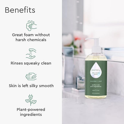 Puracy Organic Hand Soap, For the Professional Hand Washers We've All Become, Moisturizing Natural Gel Hand Wash Soap, Liquid Hand Soap Refills for Soft Skin (12 fl.oz, Cucumber & Mint) 1-Pack