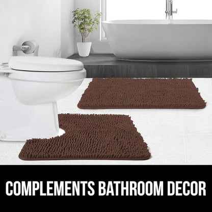 GORILLA GRIP Plush Absorbent Shaggy Chenille Bath Rug Mat for Oval Toilet Base with Rubber Backing, Machine Washable Rugs, Soft Microfiber Contour Mats for Toilets, Bathroom Decor, Brown