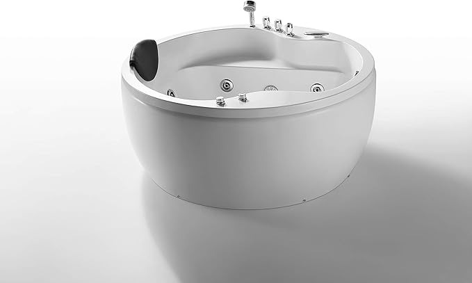 Empava 59 in. Acrylic Freestanding Whirlpool Bathtub - Hydromassage Round Jetted Soaking Tub with Right Side Drain - Waterfall Faucet , White
