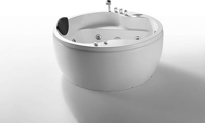 Empava 59 in. Acrylic Freestanding Whirlpool Bathtub - Hydromassage Round Jetted Soaking Tub with Right Side Drain - Waterfall Faucet , White