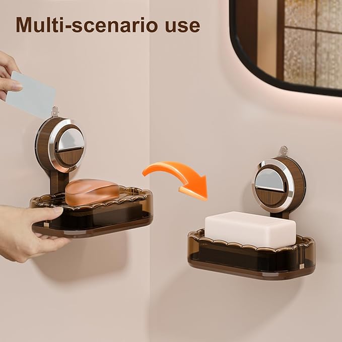 Strong Suction Cup Soap Box - Wall Mounted Soap Rack, Light Luxury, Premium Bathroom, No Punching, No Water Accumulation, Drain Soap Box Suitable for Showroom, Sink, Kitchen, (2-Pack)
