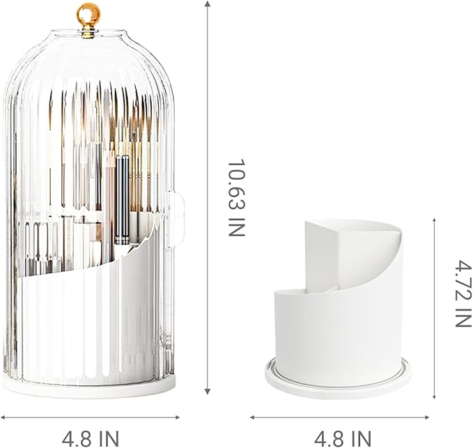 Birdcage-Style Concealed Toothbrush Holder Sliding Lid Bathroom Counter Organizer Tooth Brush Holder for Bathroom 360 Rotating Waterproof Dustproof Makeup Brushes Storage for Vanity (White)