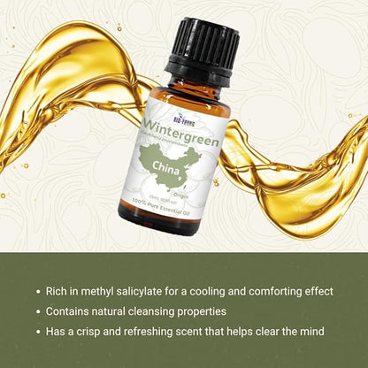 Wintergreen Essential Oil - Direct from Bio-Young Aromas China - Steam Distilled - Aceite de Gaulteria for Aromatherapy, Massage, Diffuser, DIY Candle and Soap Making - 8oz