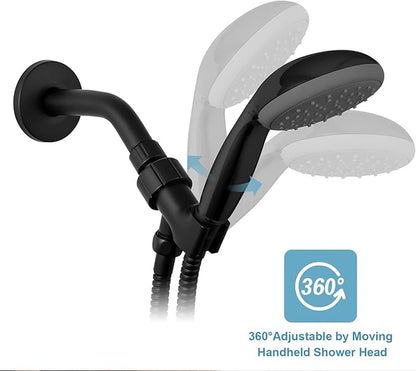 OFFO Shower Head Holder for Handheld Shower Head, Adjustable Shower Arm Mount for Connecting Shower Arm and Shower Hose, 1/2 Inch IPS Female Inlet and Male Outlet, Matte Black Finish