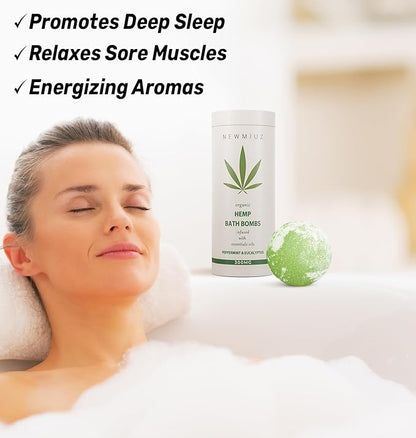 Organic Hemp Bath Bombs Infused Peppermint Eucalyptus Essential Oil Luxurious Bath Essentials Gifts for Dry Skin Immerse Yourself in A Blissful Spa