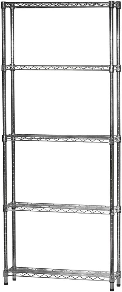 Shelving Inc. 8" d x 30" w x 96" h Chrome Wire Shelving with 5 Tier Shelves, Weight Capacity 800lbs Per Shelf