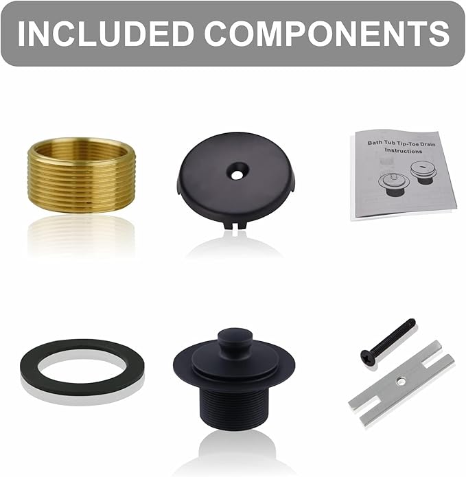Matte Black Tub Drain and Overflow Kit with Single Hole Overflow Faceplate, Welsan Universal All Metal Lift & Turn Black Bathtub Drain Kit with Fine/Coarse Thread Conversion Twist Trim Kit Assembly