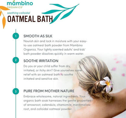 Mambino Organics Calming Skin Set, Oatmeal Bath Soak Powder & Soothing Body Oil, Fragrance-Free with Jojoba & Evening Primrose, Gentle for Babies & Adults, Ultra-Sensitive Skin, Vegan, 11 oz