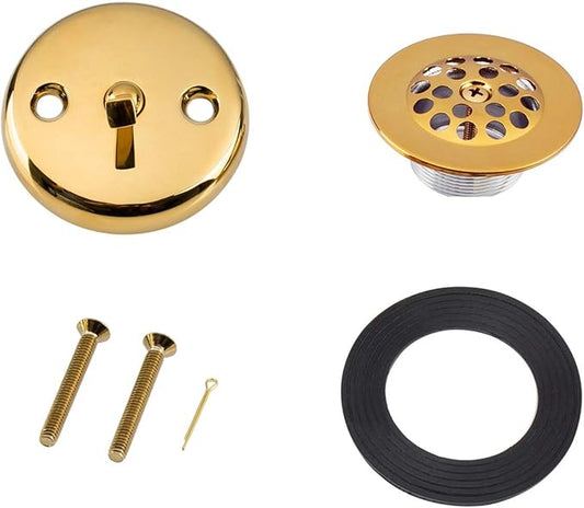 Artiwell Trip Lever Tub Trim Kit Set with Trip Lever Overflow Face Plate, Trip Lever Bathtub Drain with Strainer, Overflow and Matching Screws (POLISHED BRASS)