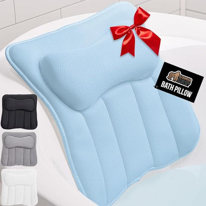 GORILLA GRIP Bath Pillow for Tub with Powerful Suction Cups, Headrest Pillows for Neck and Back Support, Machine Wash, Bathtub and Hot Tub Accessories, Relaxing Gift Essentials for Women, Spa Blue