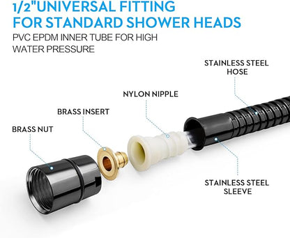 Shower Hose Extra Long 79 Inches Handheld Shower Head Hose with Brass Insert and Nut - Durable and Flexible(Matte Black)