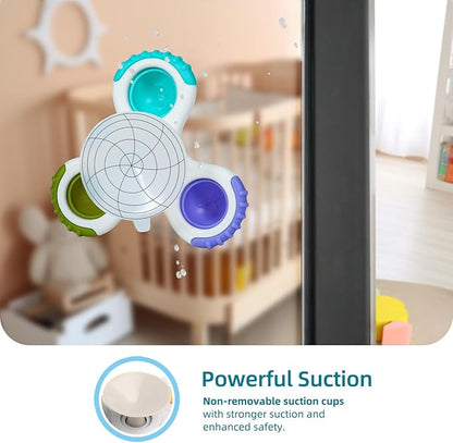 LiKee Strong Suction Cup Fidget Rotating Sensory Bath Toys for Baby Christmas Stocking Stuffers, Airplane Car Travel Table & Window Toys for Toddler Boys and Girls, 12+ Months